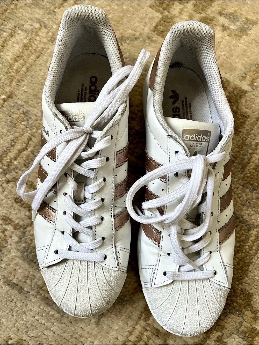 adidas Superstar Women's Sneakers in White & Rose Gold